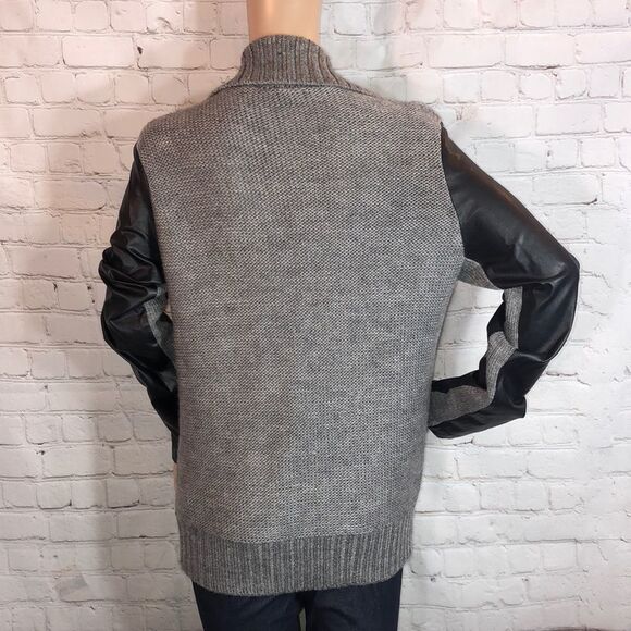 Sparkle & Fade Anthropologie Moto Style Gray Black Zip Front Sweater Large L - Picture 8 of 10